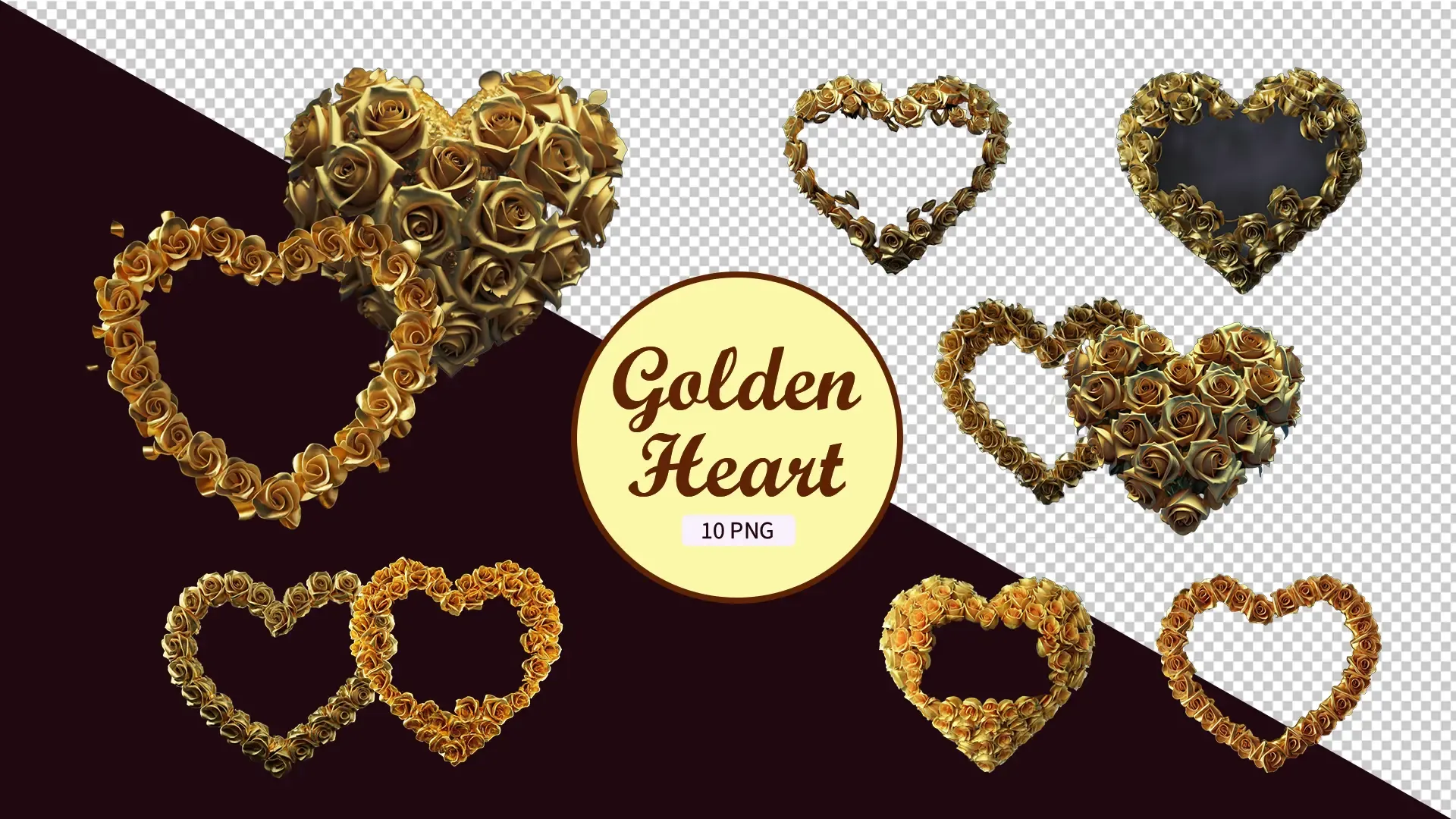 Luxurious Golden Heart 3D Icons Pack